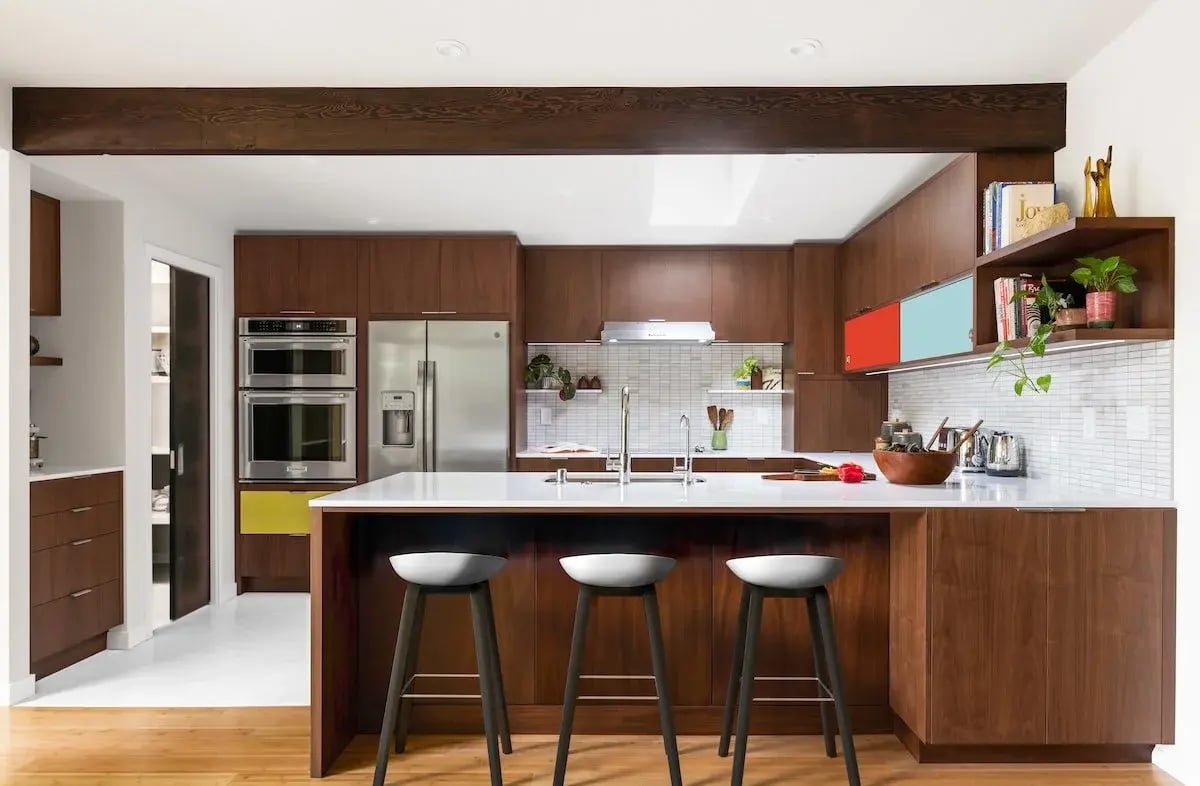 Mid-Century+Modern+Kitchen+with+Pocket+Door+Pantry