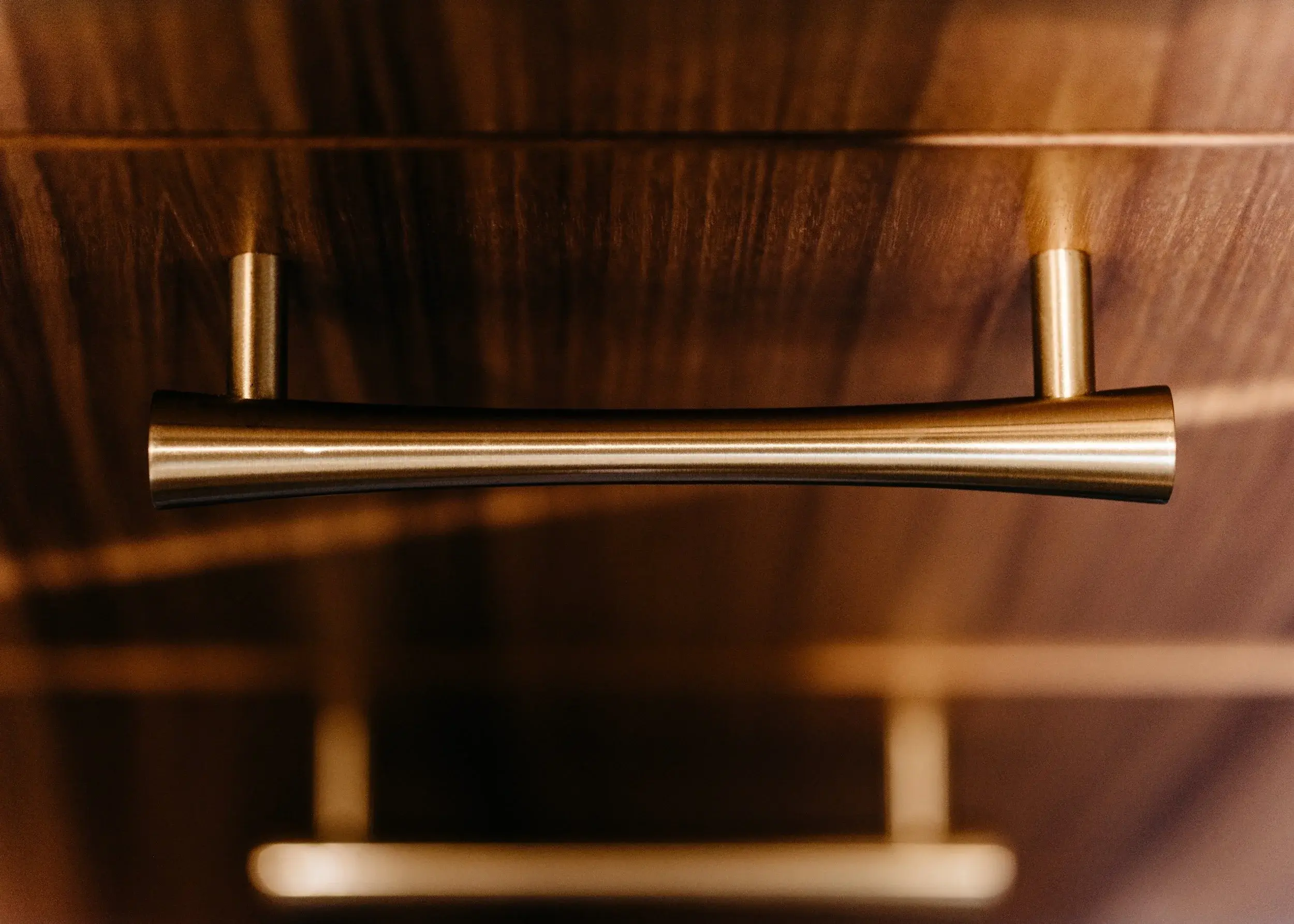 MCM+COPPER+DRAWER+PULLS+TEAK+CABINETRY